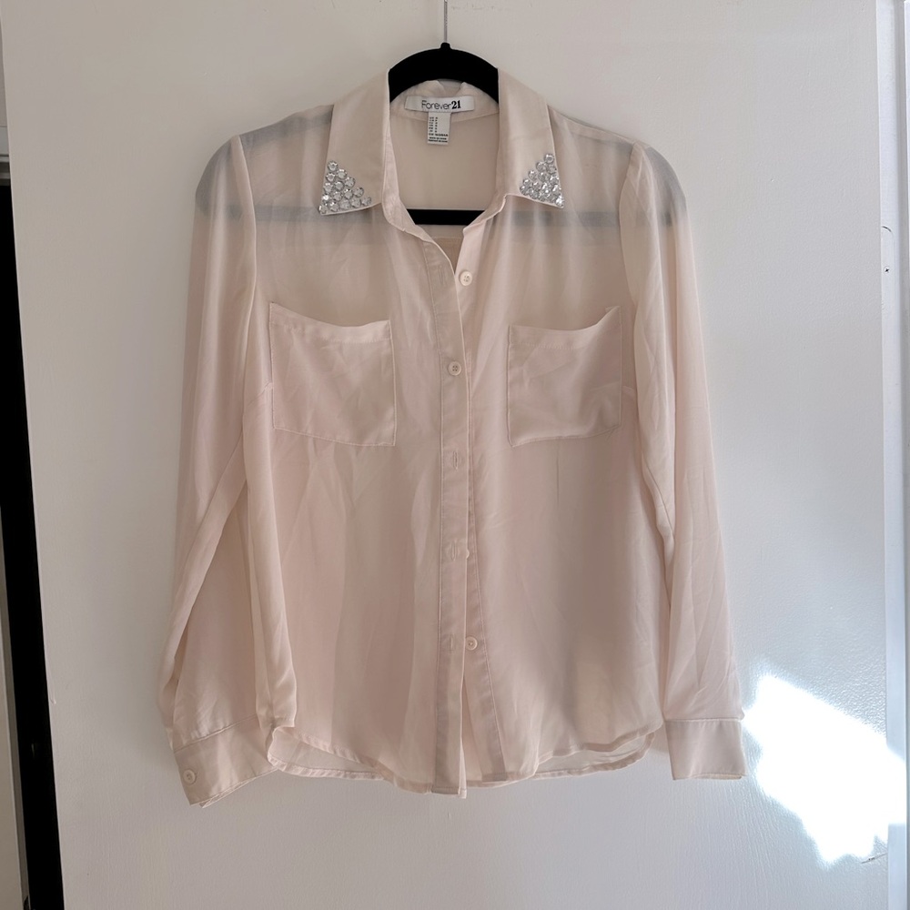 Forever 21 Diamond Collar Sheer Blouse